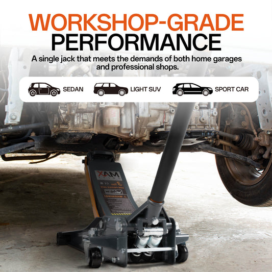 3-Ton (6600lbs) Low Profile Hydraulic Heavy-Duty Steel Floor Jack with Dual Pistons Quick Lift Pump, Home and Workshop Car Maintenance for Various Vehicles