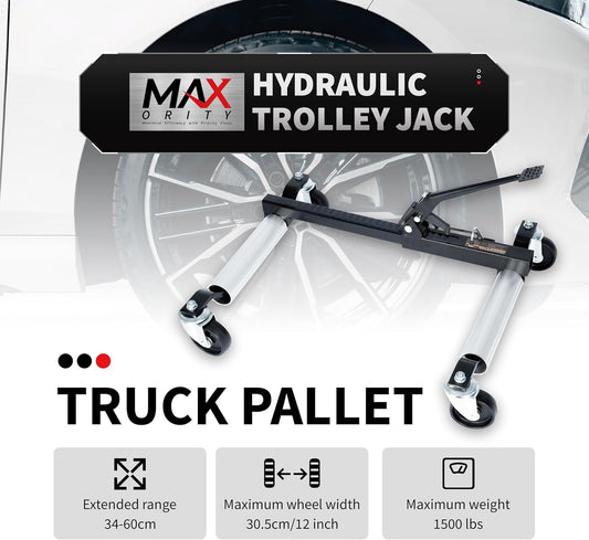 1500 lbs Vehicle Dolly Set of 2, Heavy Duty Mechanical Car Jack Dollies with Swivel Casters, Foot Pedal, and Easy Mobility for Auto Tire Repair, Vehicle Moving & Storage