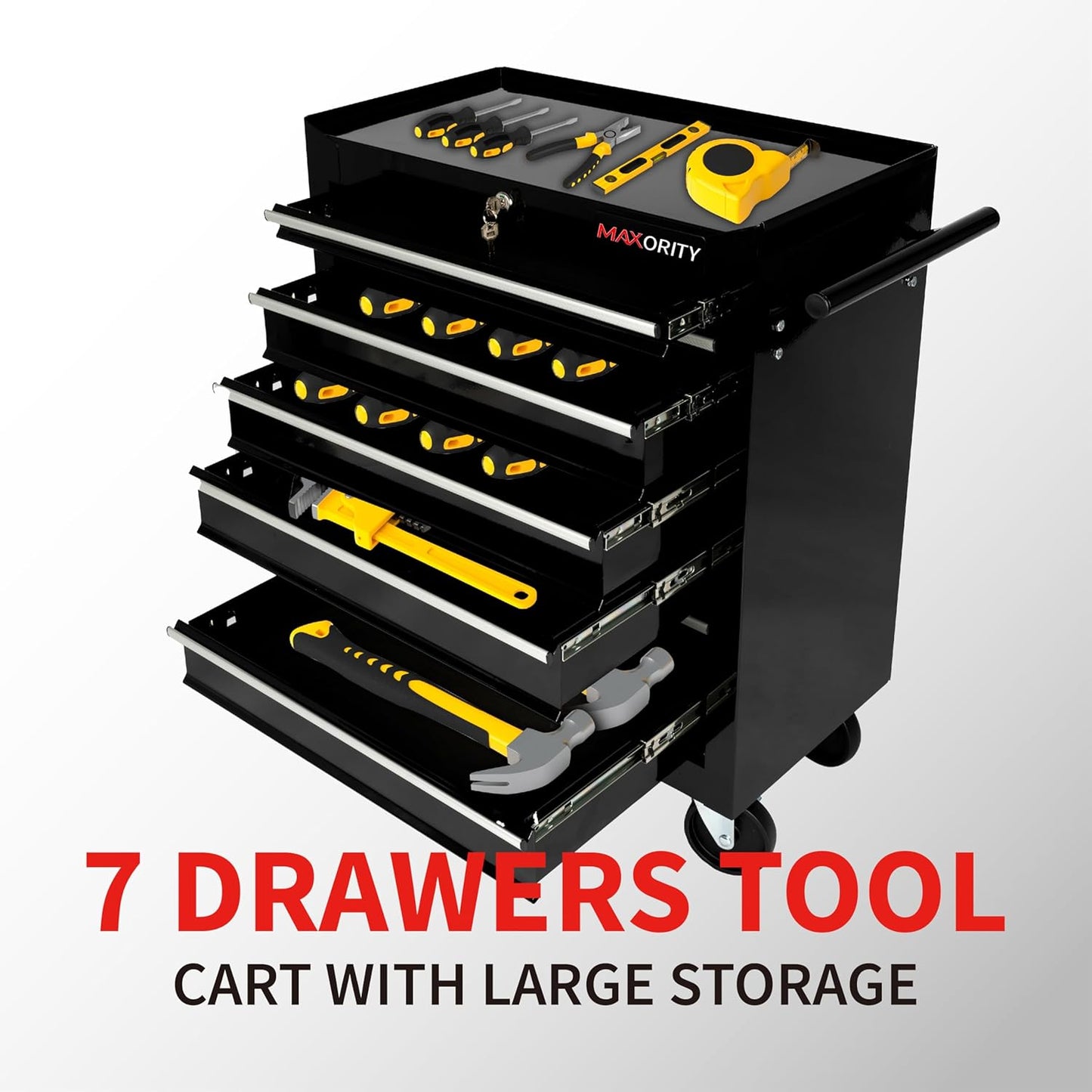 7-Drawer Heavy-Duty Rolling Tool Chest Cabinet with Lock Mobile Cart for Garage & Workshop, Black