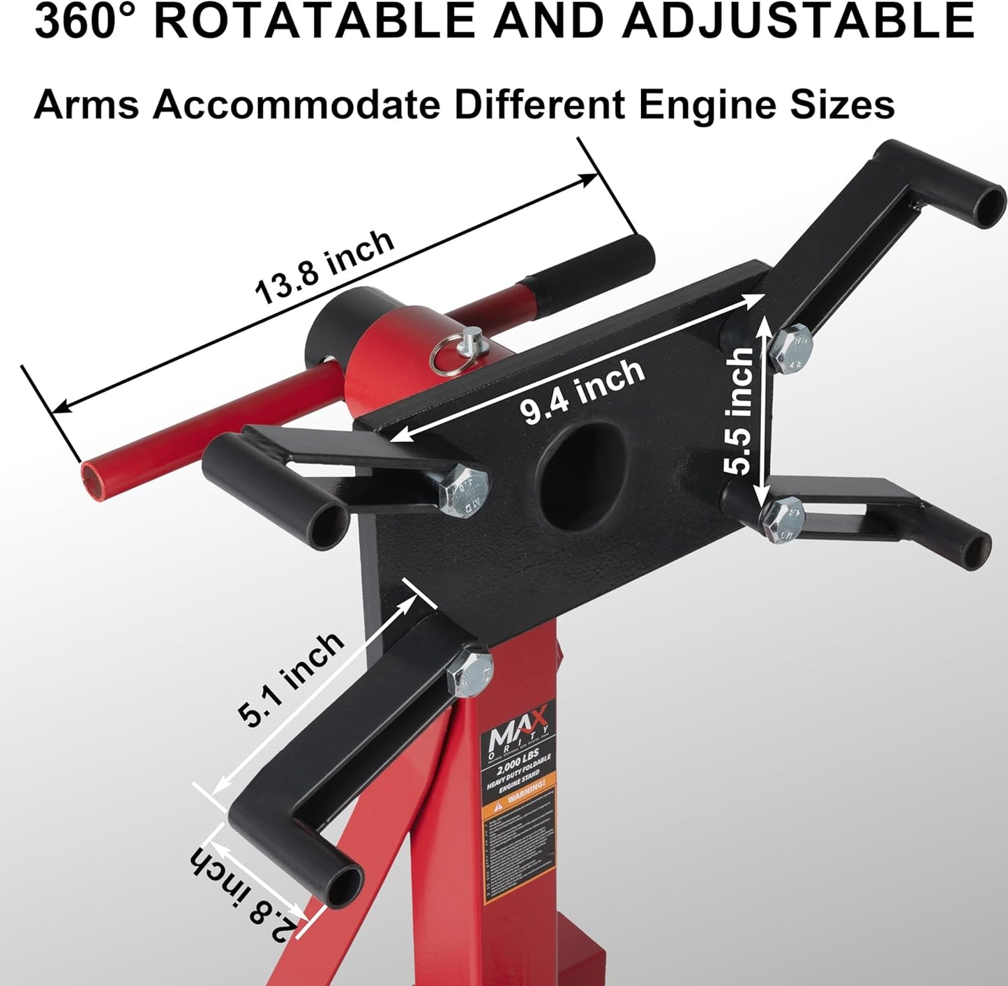 2000 lbs Cast Iron Heavy-Duty Foldable Engine Motor Stand for Vehicle Maintenance and Auto Repair with 360° Rotating Head, 6 Casters, 4 Adjustable arms
