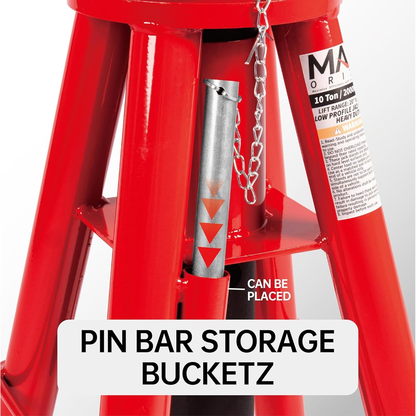 10 Ton (20,000 lbs) Capacity Heavy-Duty Medium Profile Pin Type Adjustable Jack Stand for Trucks & Equipment, 1 Pair