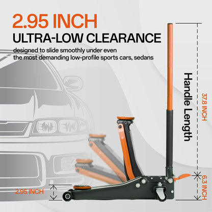 3-Ton (6600lbs) Low Profile Hydraulic Heavy-Duty Steel Floor Jack with Dual Pistons Quick Lift Pump, Home and Workshop Car Maintenance for Various Vehicles