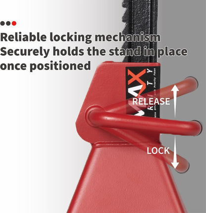 12-Ton (26000 lbs.) Heavy-Duty Adjustable Jack Stands 12’’ X 11’’ Large Base for Truck, SUV, RV, Bus, Tire Changes, Repairs, Automotive Lifting with Handle Lock, Set of 2, Red