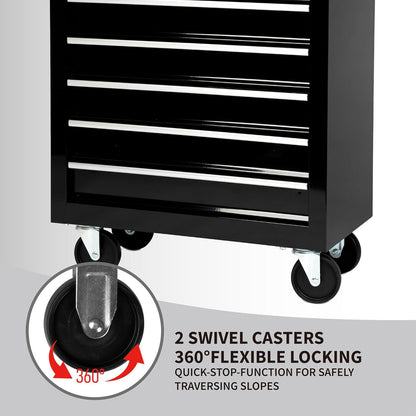 7-Drawer Heavy-Duty Rolling Tool Chest Cabinet with Lock Mobile Cart for Garage & Workshop, Black