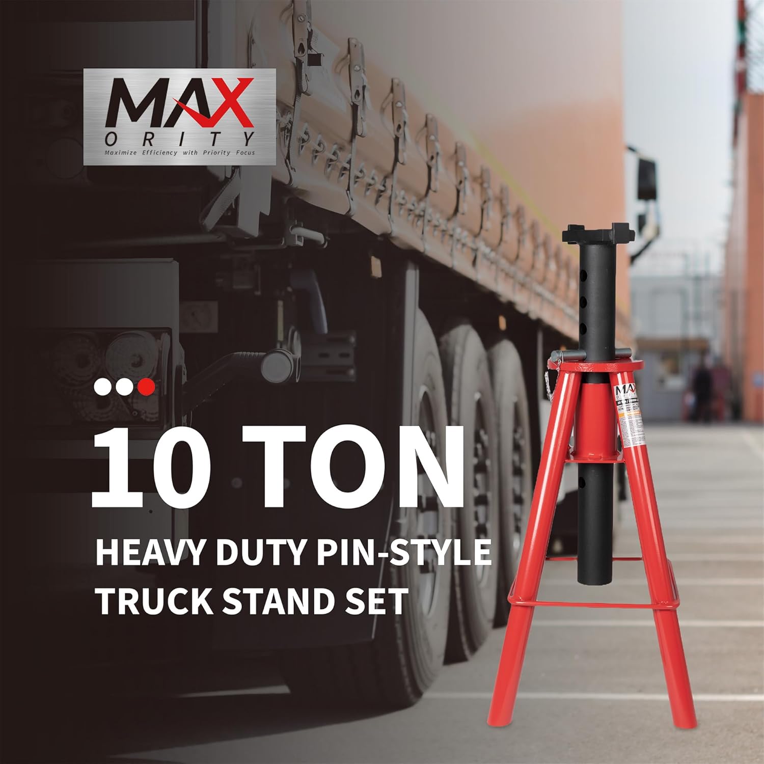 10 Ton (20,000 lbs) Capacity Heavy-Duty High Profile Pin Type Adjustable Jack Stand for Trucks & Equipment, 1 Pair