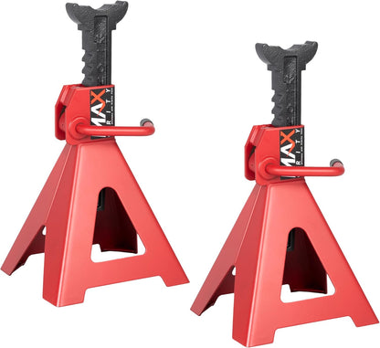 12-Ton (26000 lbs.) Heavy-Duty Adjustable Jack Stands 12’’ X 11’’ Large Base for Truck, SUV, RV, Bus, Tire Changes, Repairs, Automotive Lifting with Handle Lock, Set of 2, Red