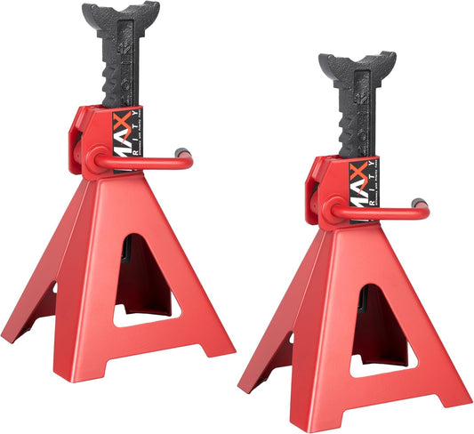 12-Ton (26000 lbs.) Heavy-Duty Adjustable Jack Stands 12’’ X 11’’ Large Base for Truck, SUV, RV, Bus, Tire Changes, Repairs, Automotive Lifting with Handle Lock, Set of 2, Red