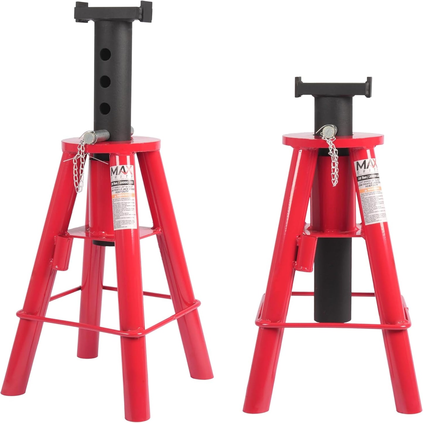 10 Ton (20,000 lbs) Capacity Heavy-Duty Medium Profile Pin Type Adjustable Jack Stand for Trucks & Equipment, 1 Pair
