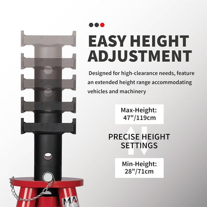 10 Ton (20,000 lbs) Capacity Heavy-Duty High Profile Pin Type Adjustable Jack Stand for Trucks & Equipment, 1 Pair