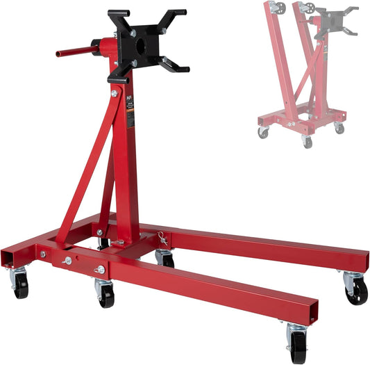 2000 lbs Cast Iron Heavy-Duty Foldable Engine Motor Stand for Vehicle Maintenance and Auto Repair with 360° Rotating Head, 6 Casters, 4 Adjustable arms