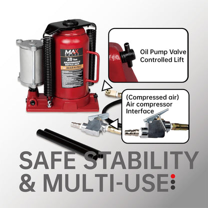 20-Ton (40,000 LBs) Air Hydraulic Pneumatic Quick Lift Car Bottle Jack with Aluminum Alloy Pump for Auto Repair and House Lift