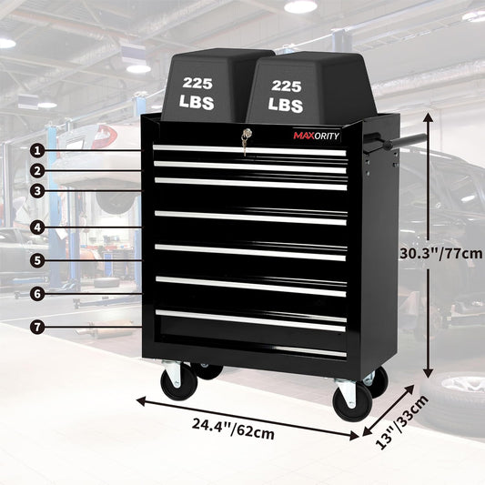 7-Drawer Heavy-Duty Rolling Tool Chest Cabinet with Lock Mobile Cart for Garage & Workshop, Black