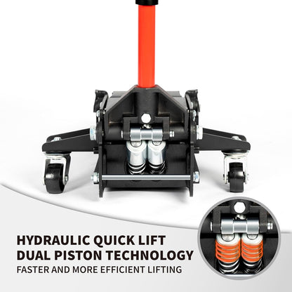 5-Ton (11000lbs) Low Profile Hydraulic Super Heavy-Duty Steel Floor Jack with Dual Pistons Quick Lift Pump, Home and Workshop Car Maintenance for Various Vehicles (Red, 5 Ton Low Profile)