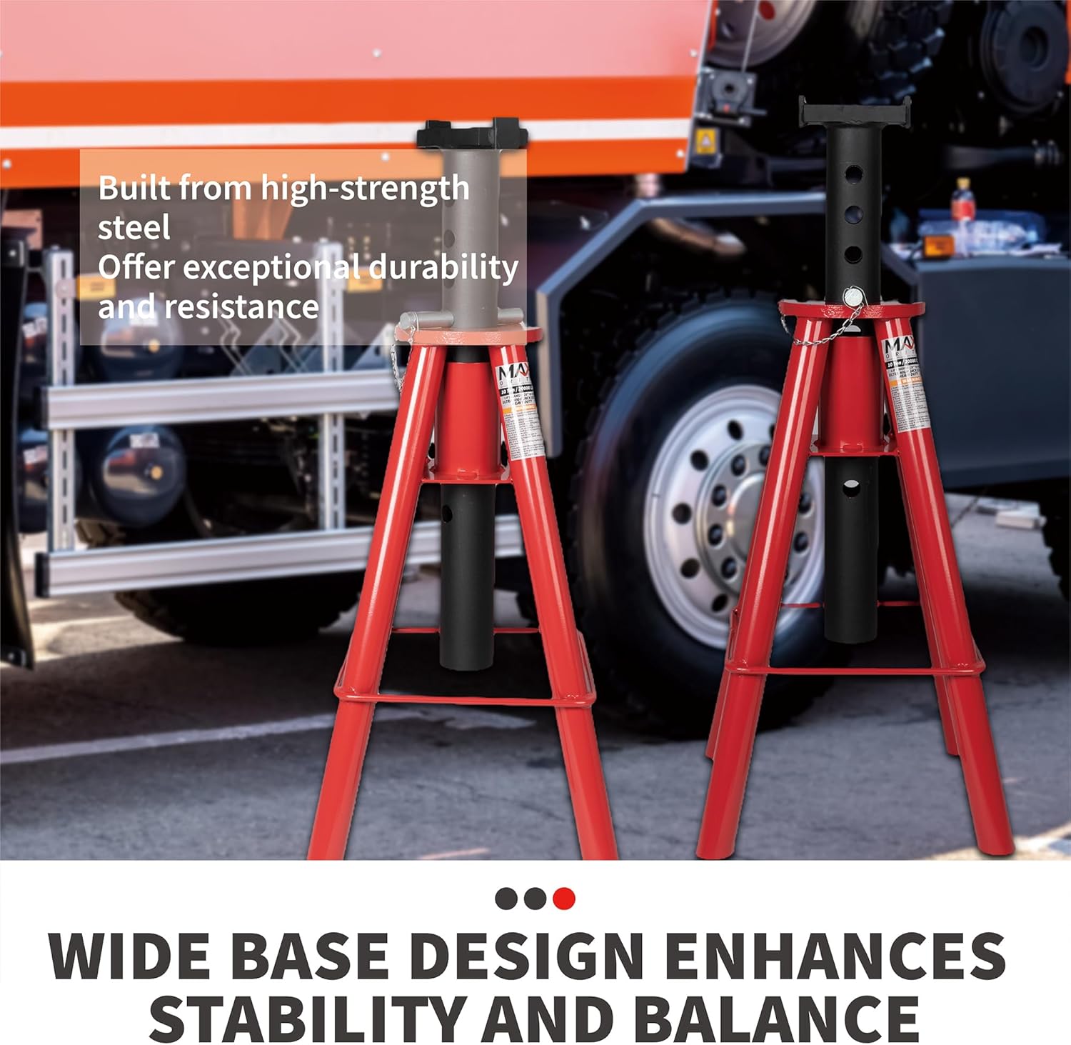 10 Ton (20,000 lbs) Capacity Heavy-Duty High Profile Pin Type Adjustable Jack Stand for Trucks & Equipment, 1 Pair